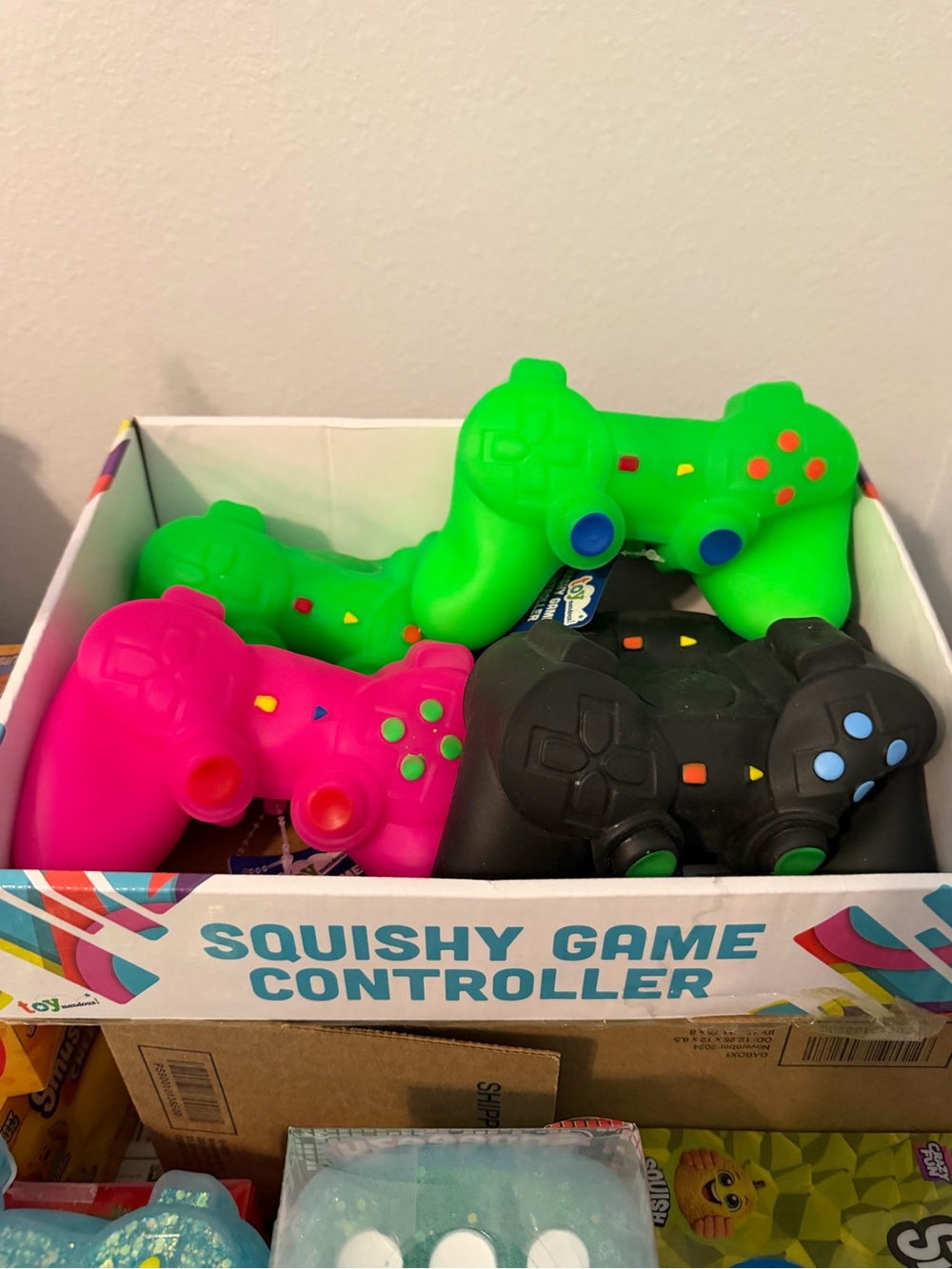 Squishy Game Controller Toy - Neon Green, Hot Pink, Black